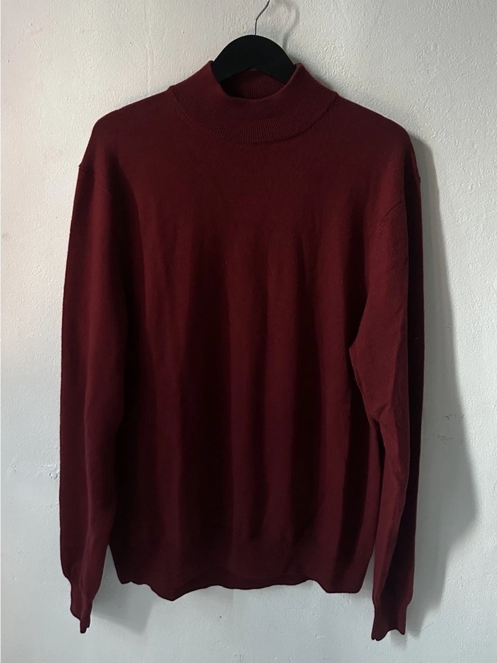 Paul Fredrick 100% Extra Fine Merino Wool Mock Neck Sweater Mens L Burgundy
